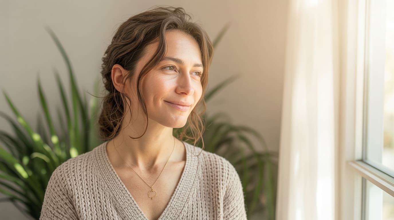 Person standing by a window with soft light: a metaphor for clarity, pause, and a shift in perspective on repeating patterns.